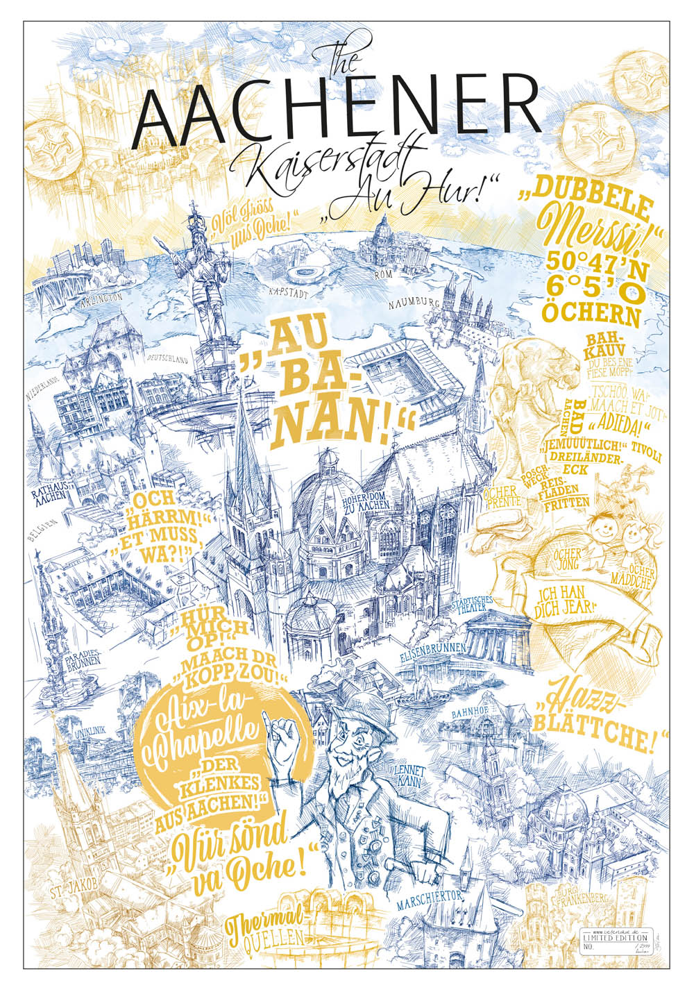 Aachen Poster - The Aachener - limitierter Kunstdruck gezeichnet von