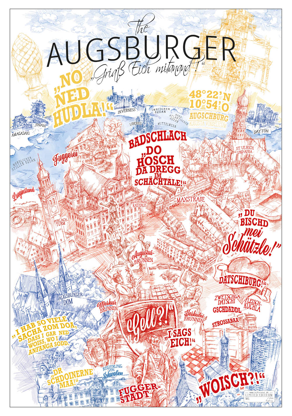 Augsburg Poster - The Augsburger - limitierter Kunstdruck gezeichnet