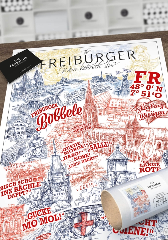 Freiburg Poster - The Freiburger - limitierter Kunstdruck gezeichnet ...